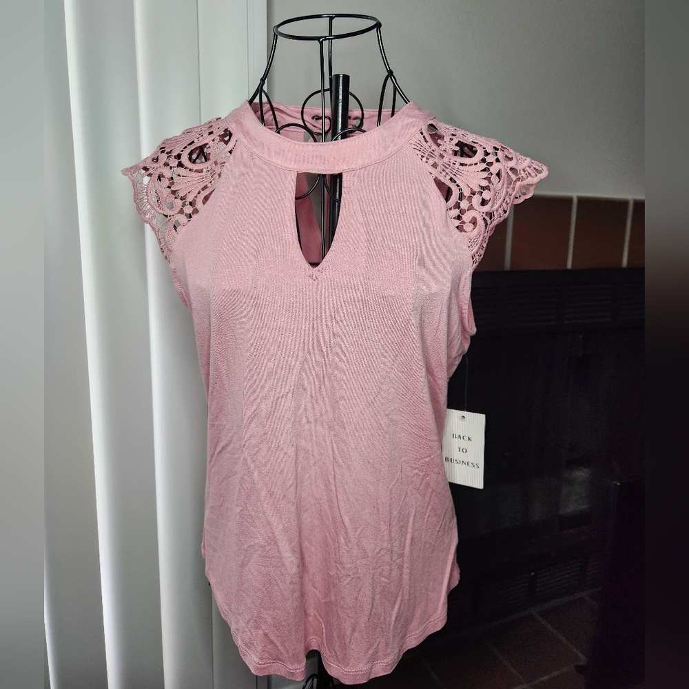 Pink Blouse - Lace Shoulders